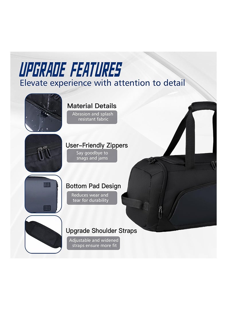 Auger Gym Bag for Women and Men Travel Duffle Bag Carry On Weekender Bag with Shoe Compartment & Wet Pocket Sports Duffel Bags， Waterproof Weekend Overnight Bags (Black) - Image 4
